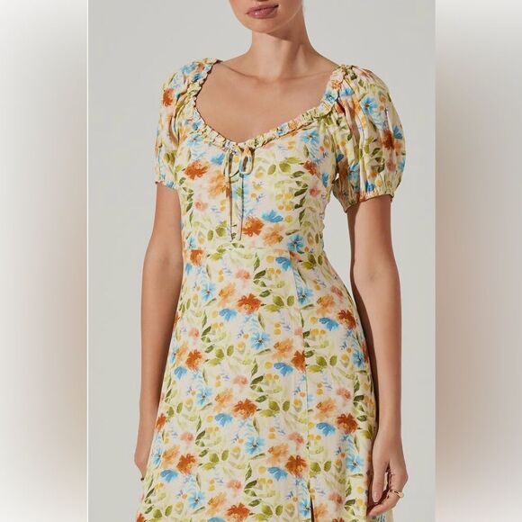 ASTR the Label NWT Yellow Multi Floral Midi Dress M - Picture 3 of 8